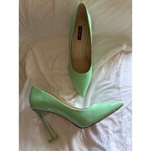 Mint Green Patent Leather Pumps With Clear Flared Heels Size 11